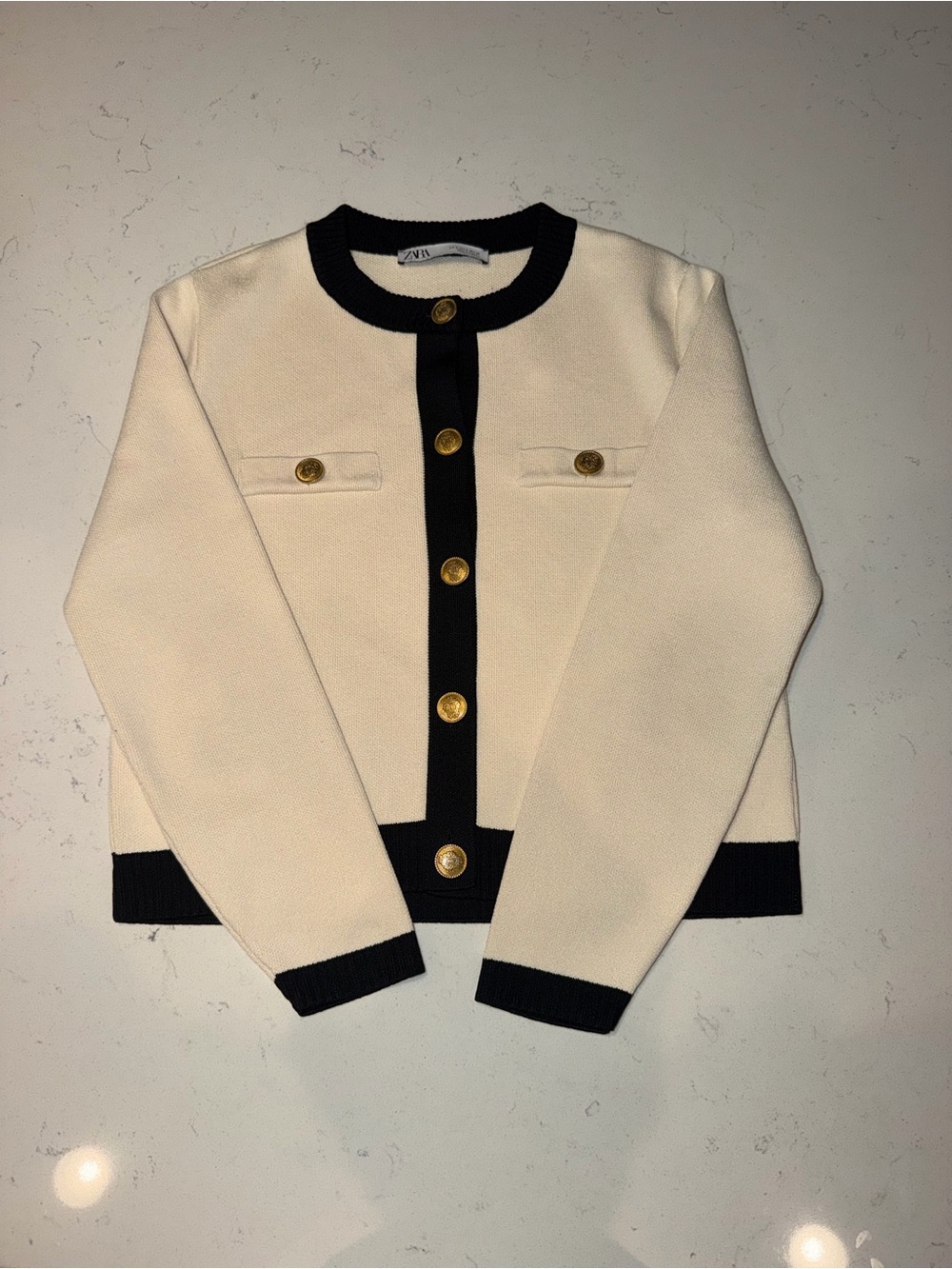 Zara Cream Jacket with Black Trim & Gold Buttons